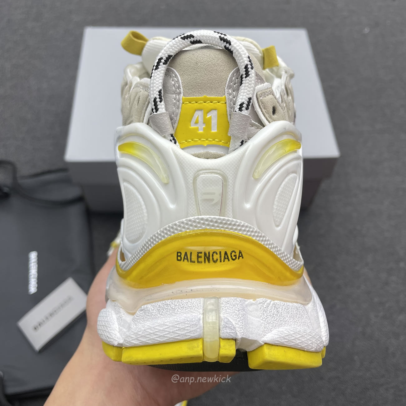 Balenciaga Runner Nylon Grey White Yellow Womens 772774 W3rny 9170 (12) - newkick.vip